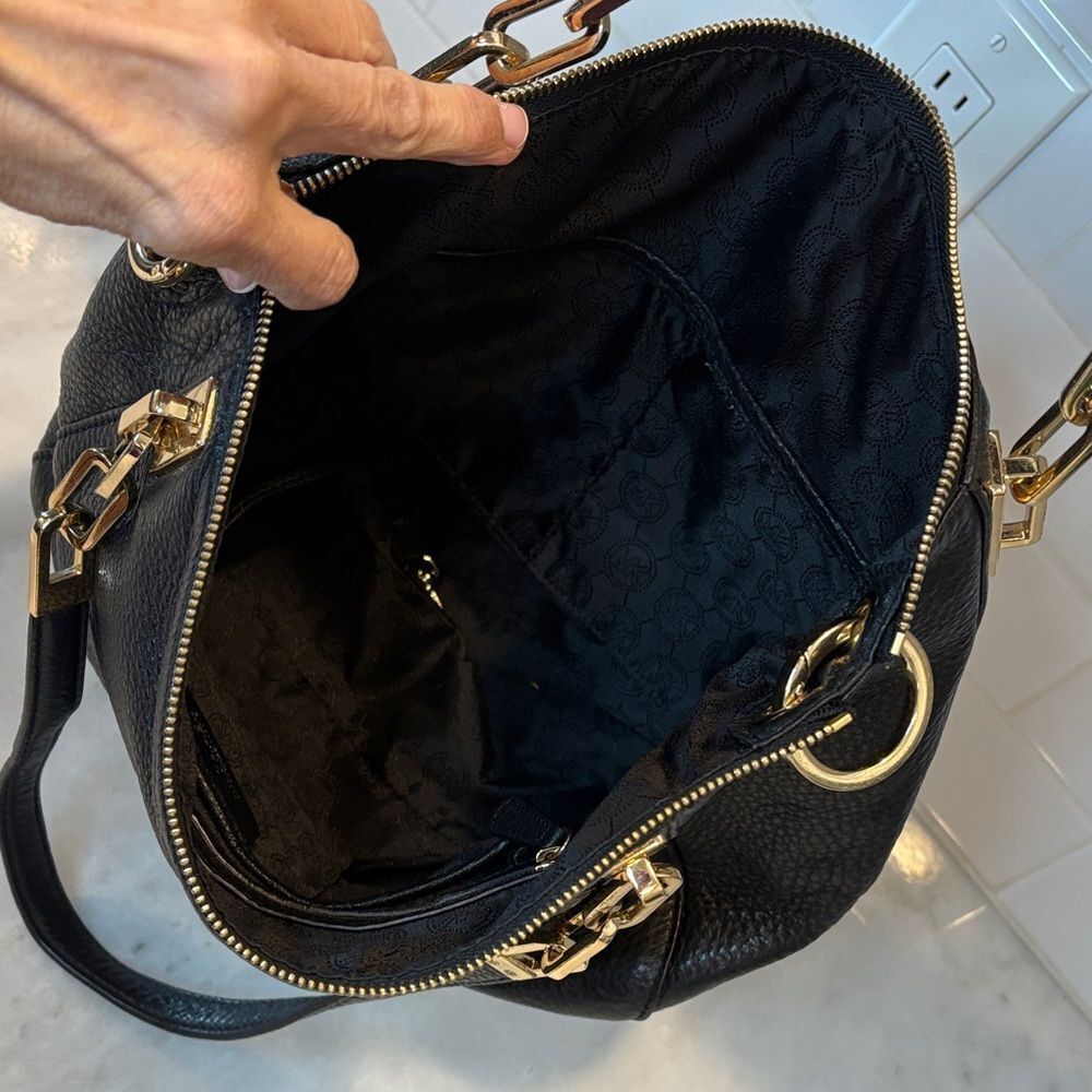Michael Kors Black Pebbled Leather Shoulder Bag with Gold Hardware - Picture 16 of 16
